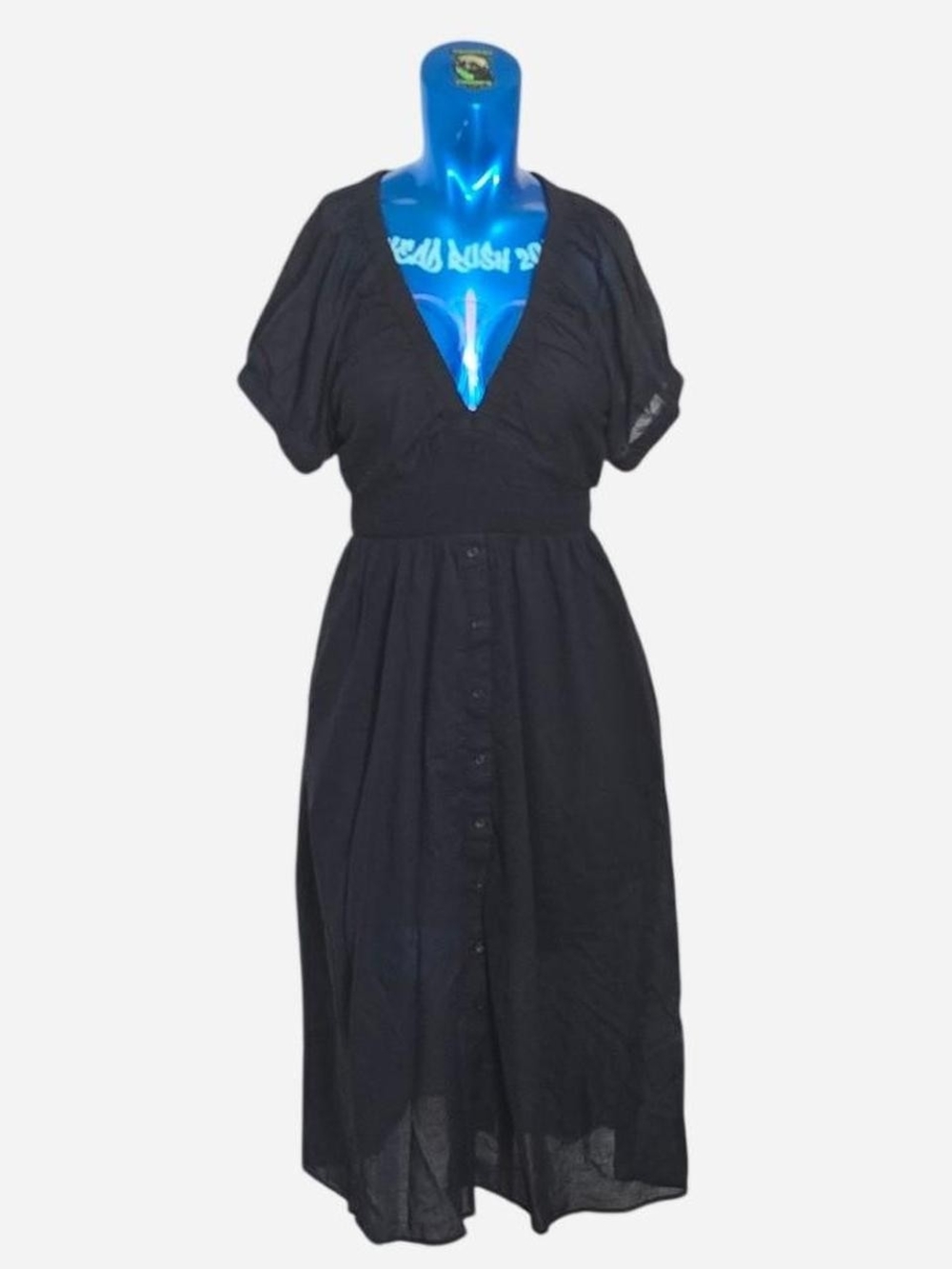 Steve Madden Black V-Neck Button Midi Dress